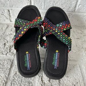 Skechers Outdoor Lifestyle Rootsy Criss Cross Multicolor Stir It Up Slides Sz 6